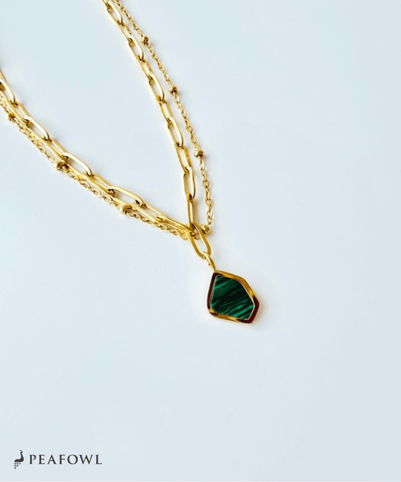 Green Stone Layered Bracelet - peafowl