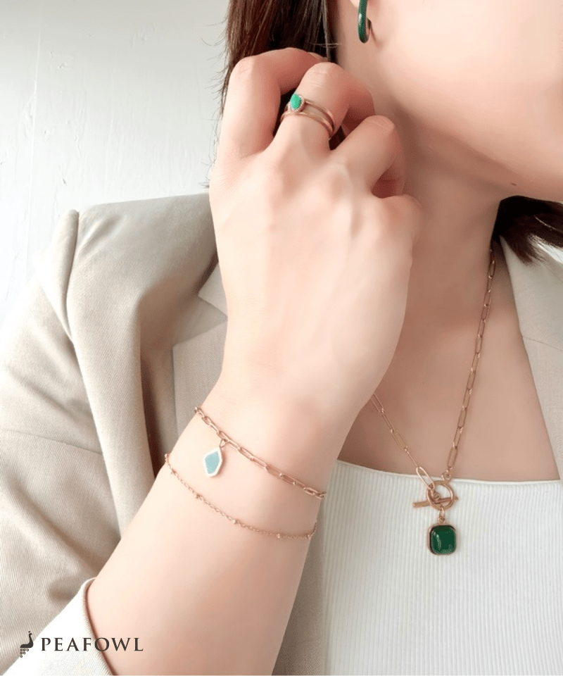 Green Stone Layered Bracelet - peafowl