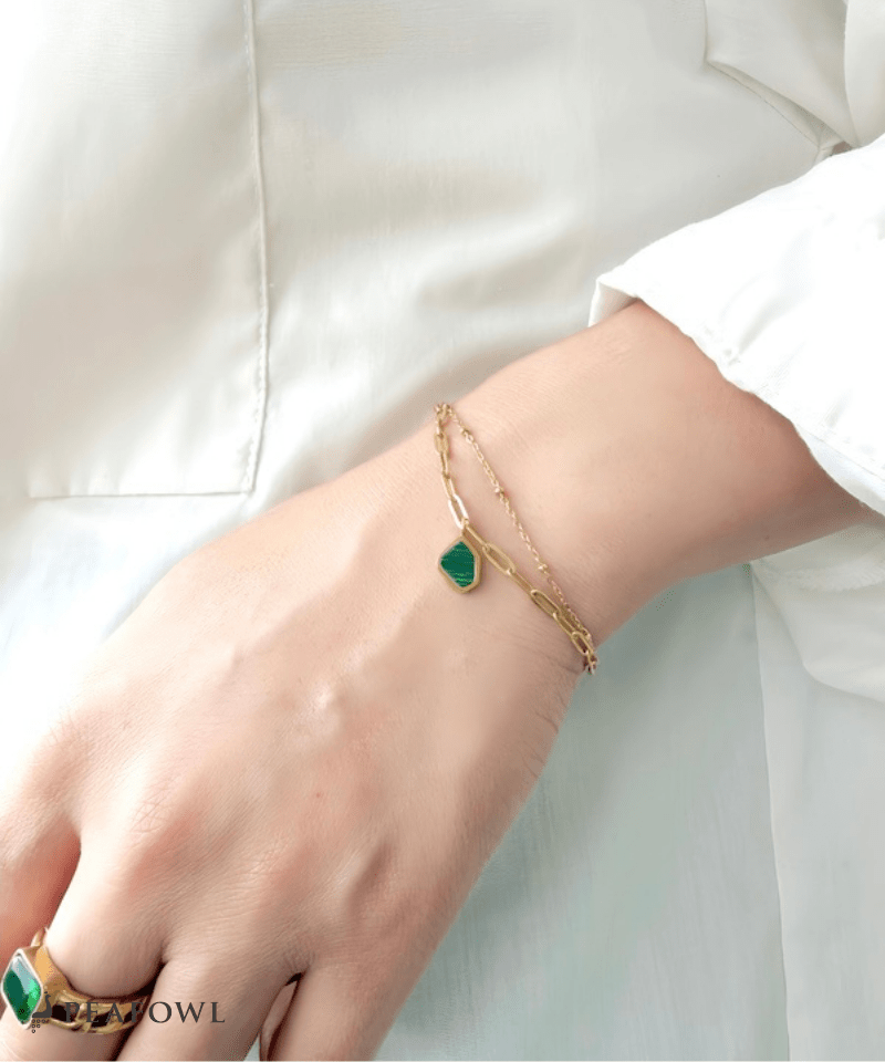 Green Stone Layered Bracelet - peafowl