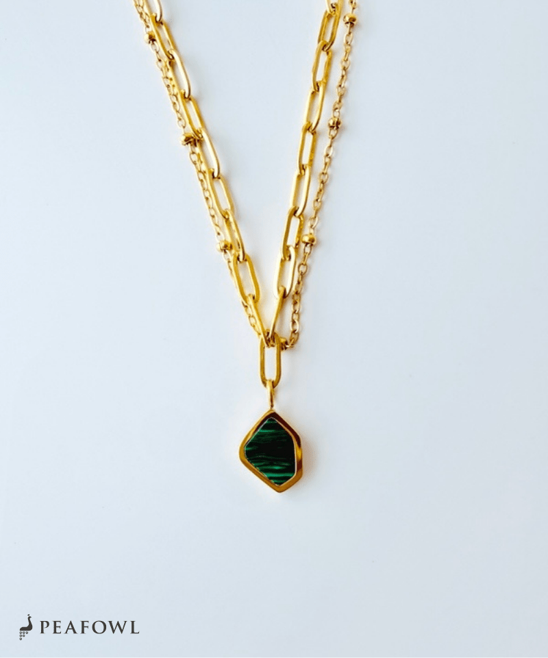 Green Stone Layered Bracelet - peafowl