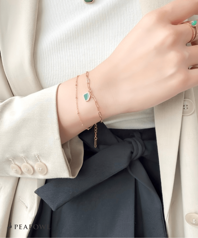 Green Stone Layered Bracelet - peafowl