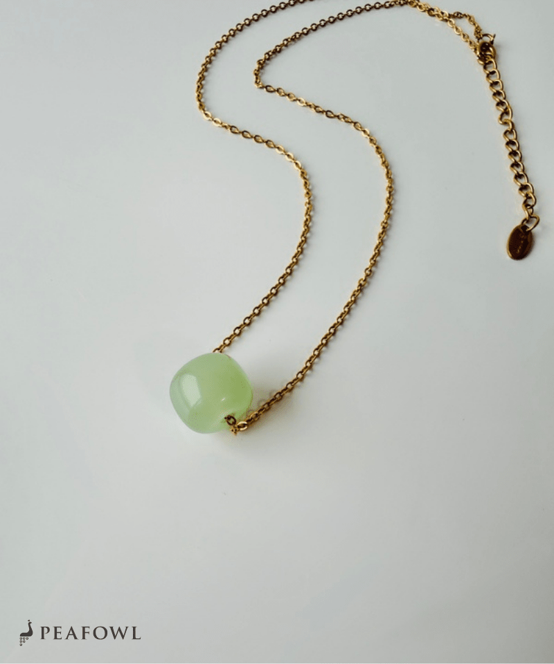 Green Stone Necklace - peafowl