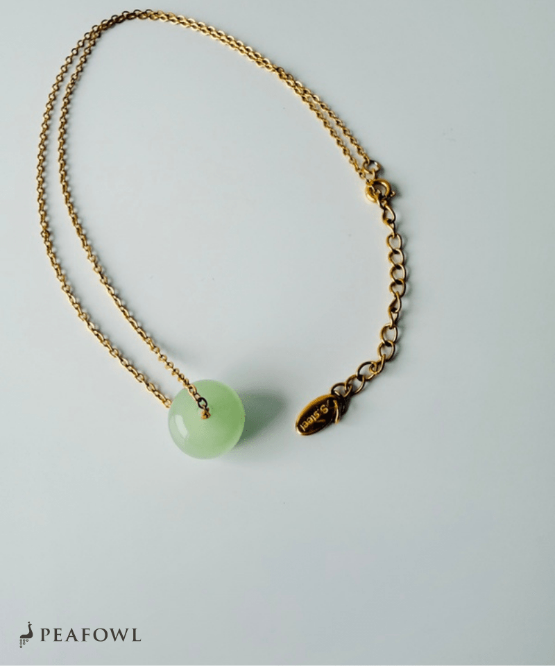 Green Stone Necklace - peafowl
