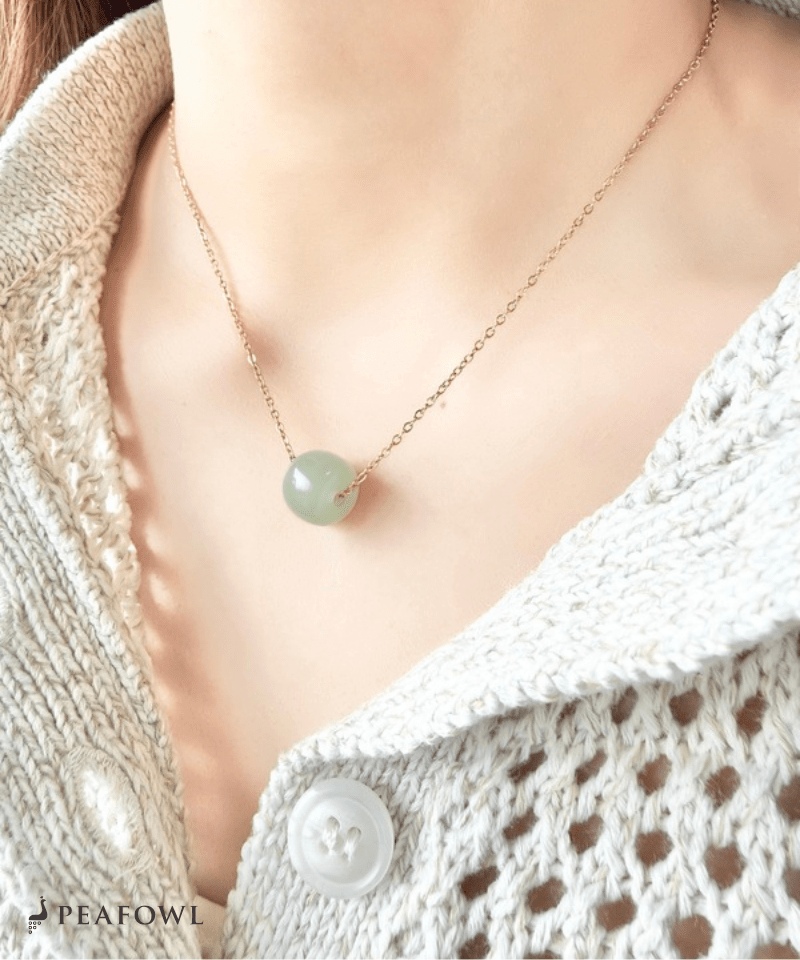 Green Stone Necklace - peafowl