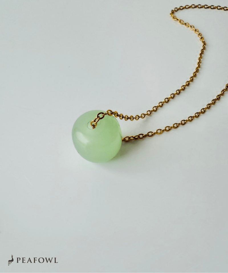 Green Stone Necklace - peafowl