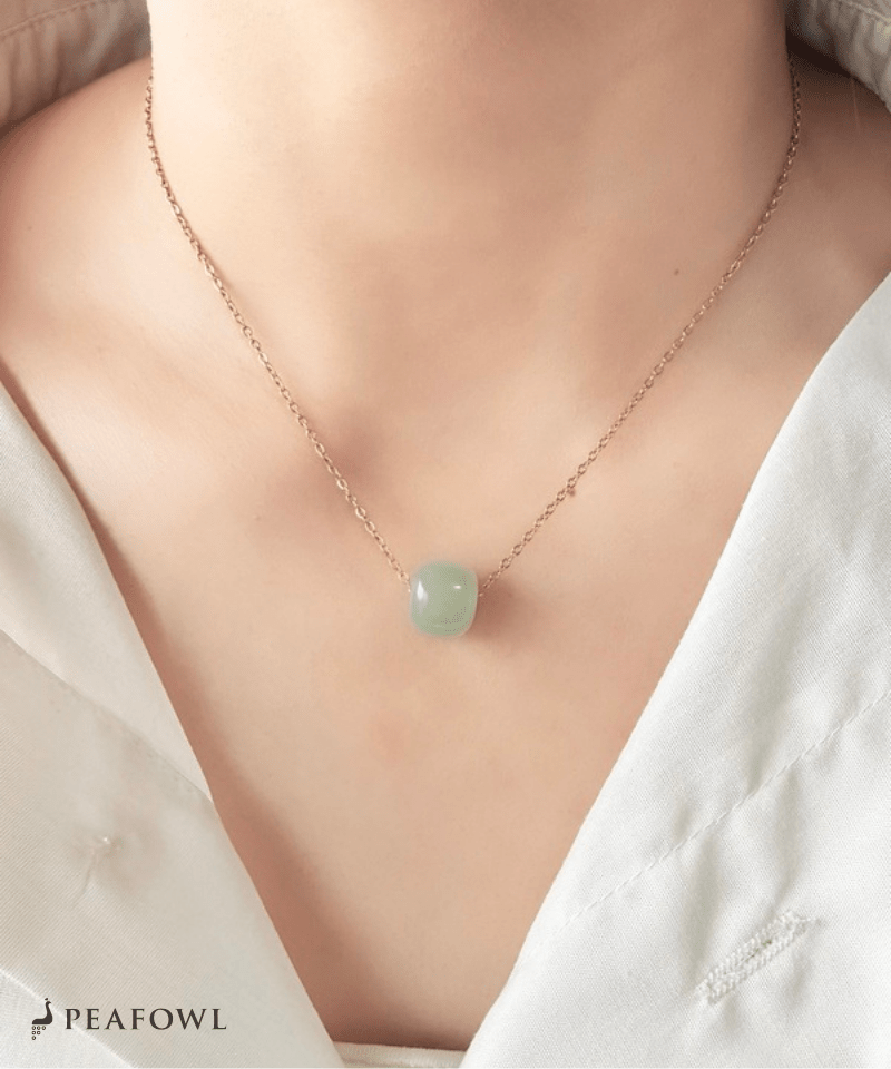Green Stone Necklace - peafowl
