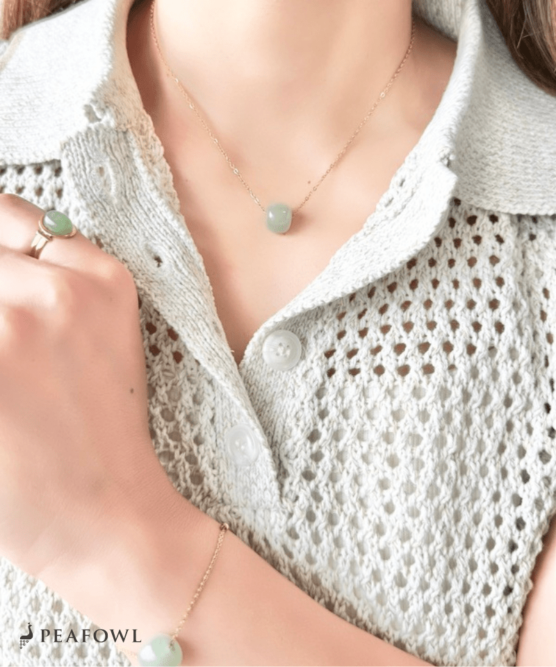 Green Stone Necklace - peafowl