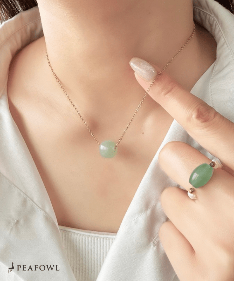 Green Stone Necklace - peafowl