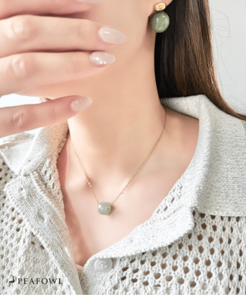 Green Stone Necklace - peafowl