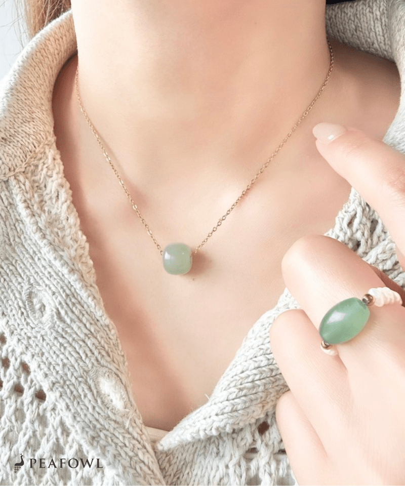 Green Stone Necklace - peafowl
