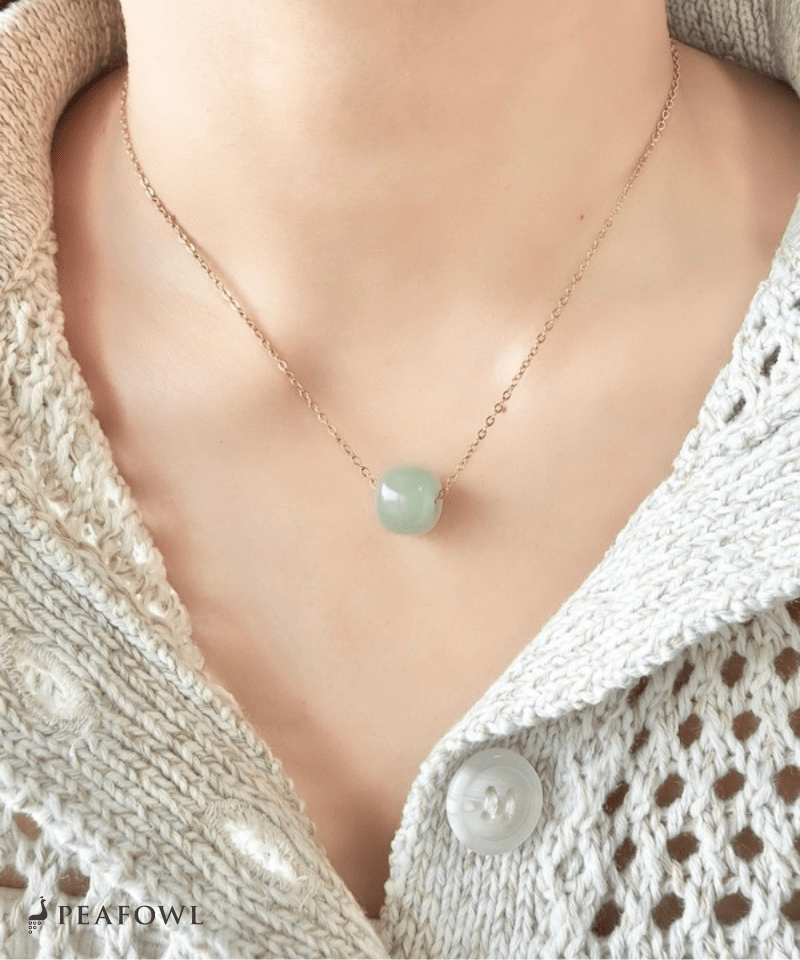 Green Stone Necklace - peafowl