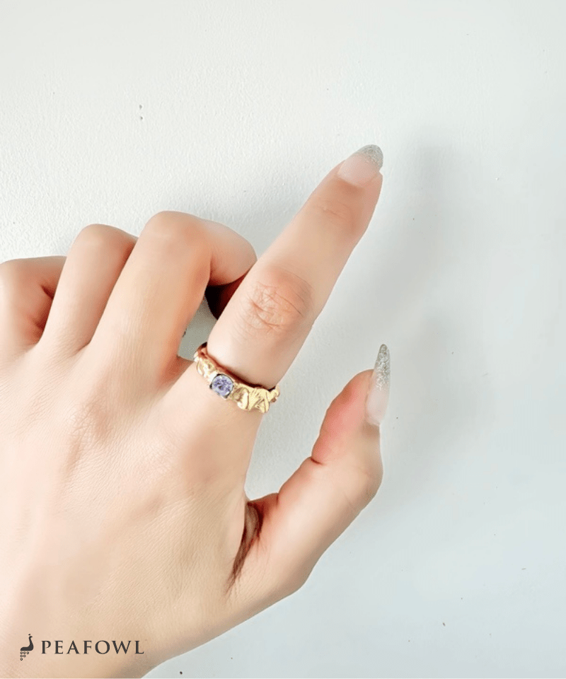 Hammered Stone Ring - peafowl