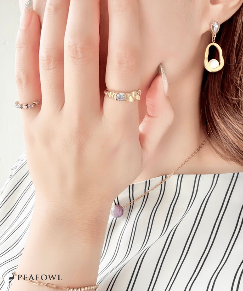Hammered Stone Ring - peafowl