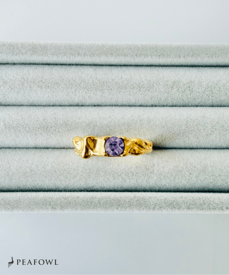 Hammered Stone Ring - peafowl