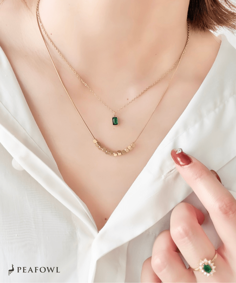Layered Green Zircon Necklace - peafowl