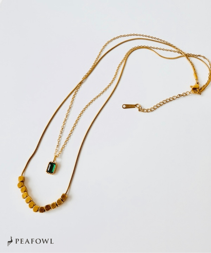 Layered Green Zircon Necklace - peafowl