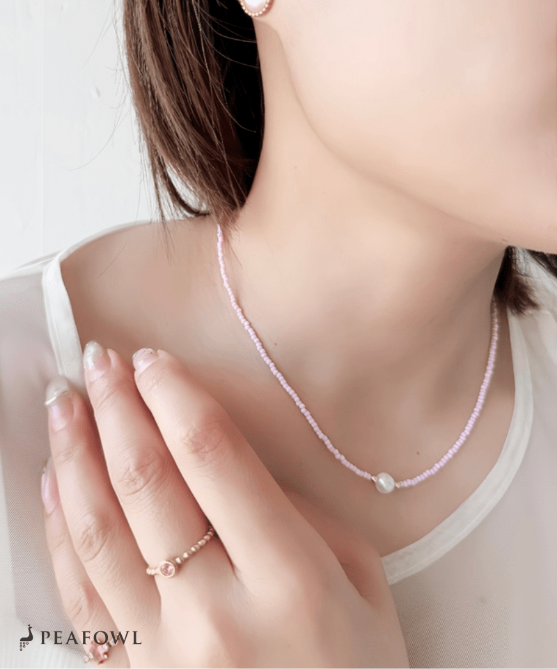 Mini Pearl Beads Necklace - peafowl