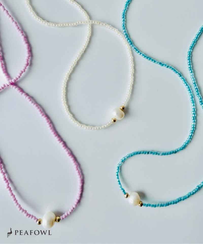 Mini Pearl Beads Necklace - peafowl