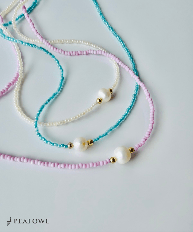 Mini Pearl Beads Necklace - peafowl