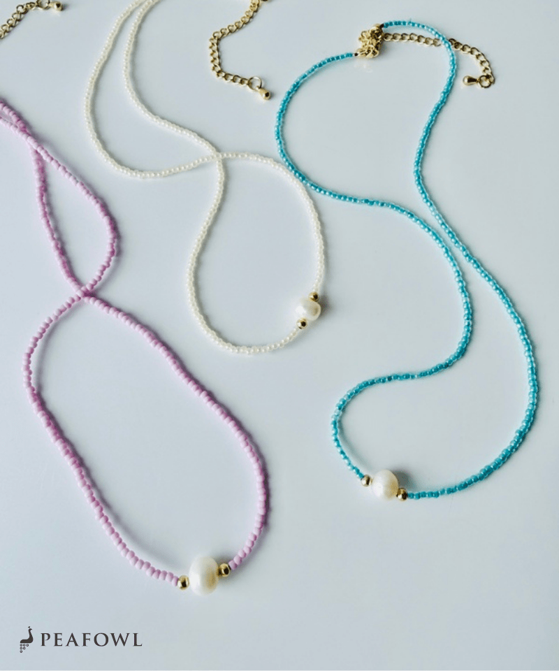 Mini Pearl Beads Necklace - peafowl