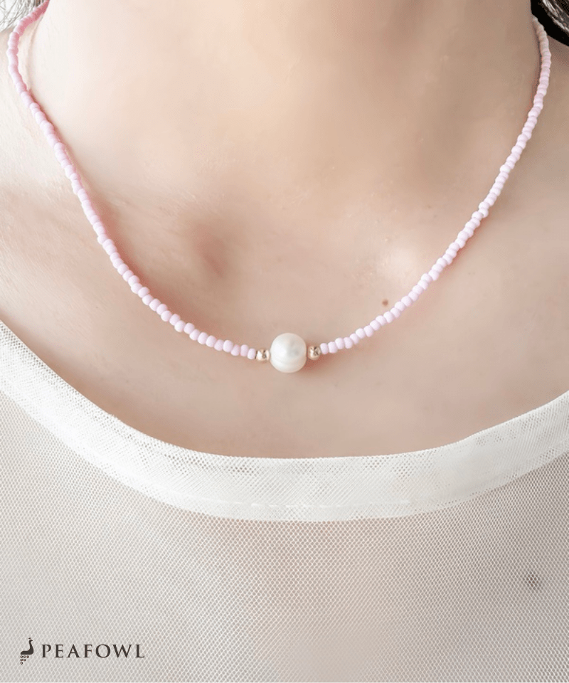 Mini Pearl Beads Necklace - peafowl