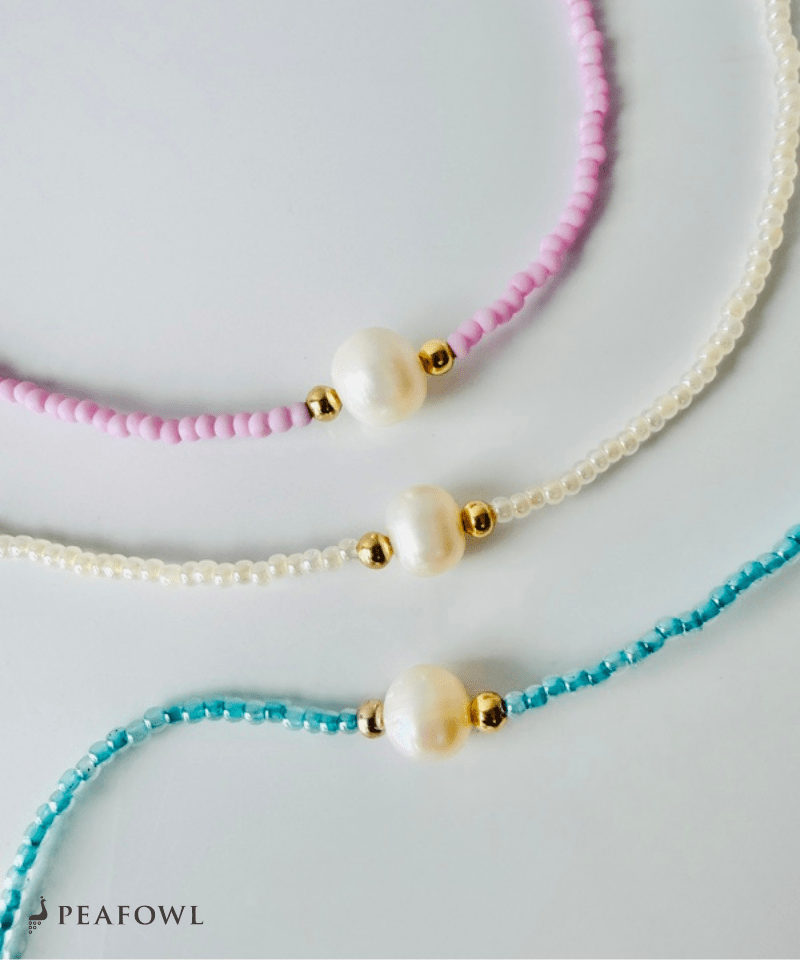 Mini Pearl Beads Necklace - peafowl