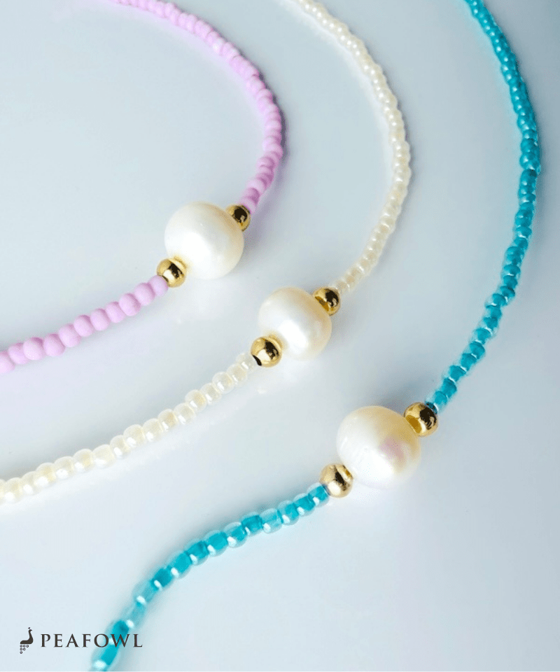 Mini Pearl Beads Necklace - peafowl