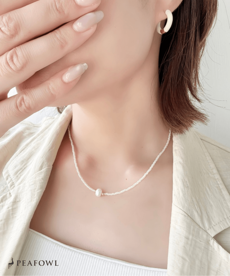 Mini Pearl Beads Necklace - peafowl