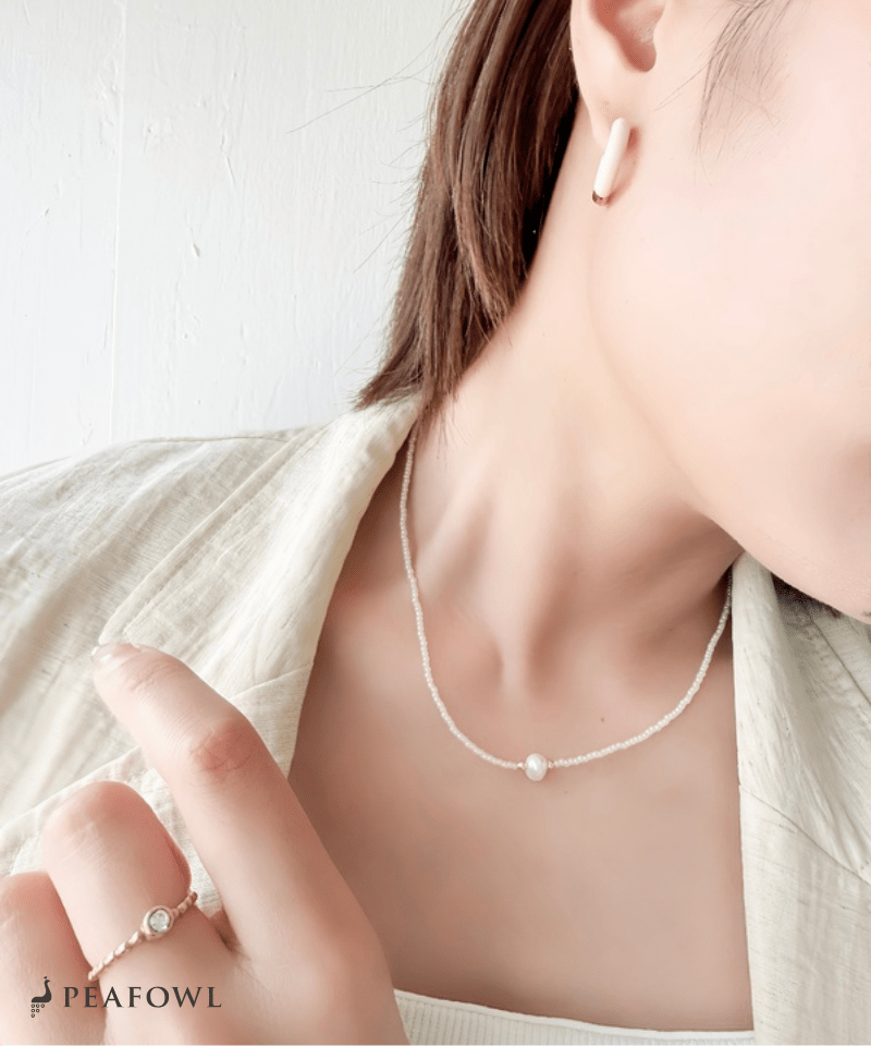 Mini Pearl Beads Necklace - peafowl