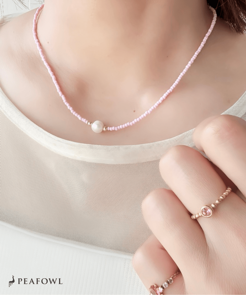 Mini Pearl Beads Necklace - peafowl