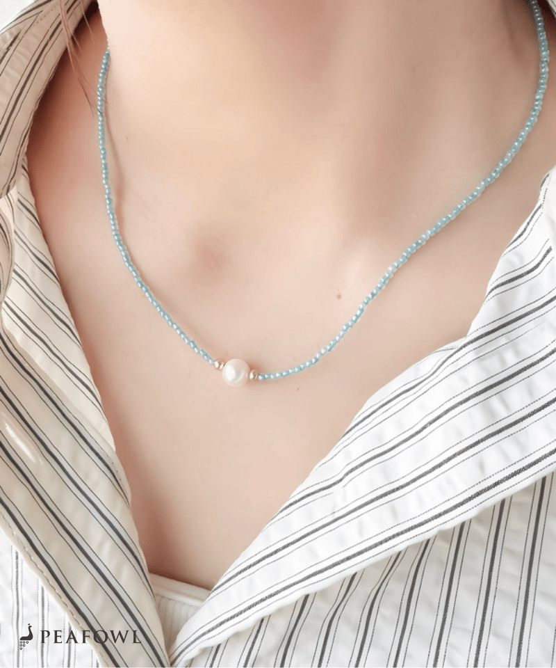 Mini Pearl Beads Necklace - peafowl