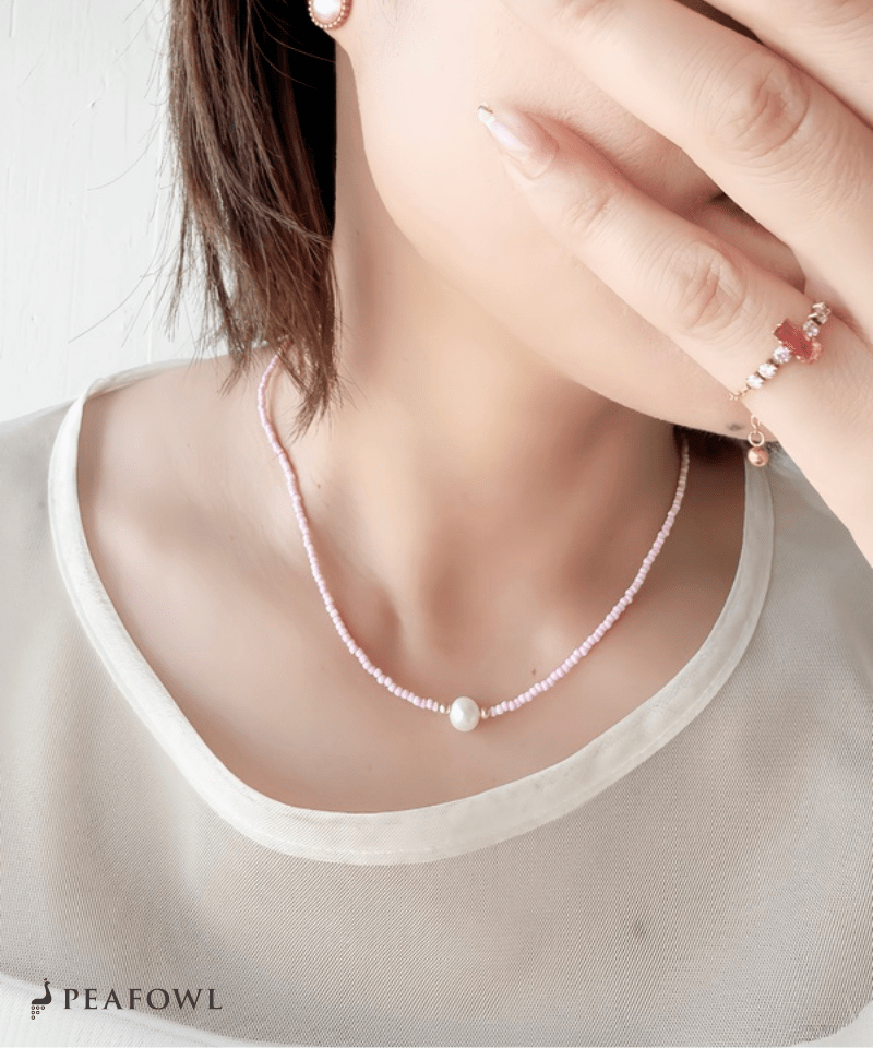 Mini Pearl Beads Necklace - peafowl