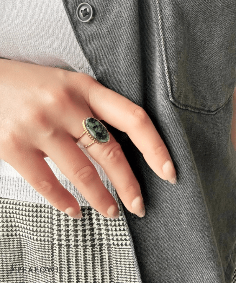 Moss Oval Ring - peafowl