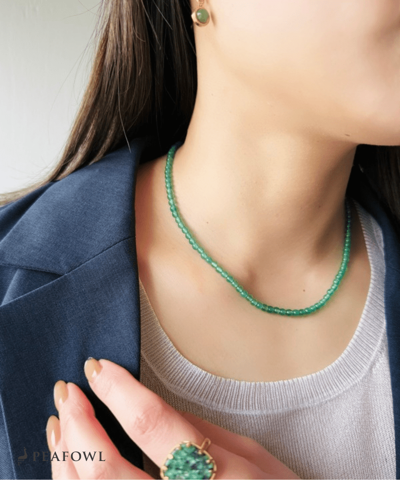Natural Color Stone Necklace - peafowl