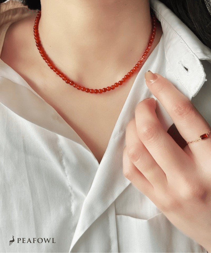 Natural Color Stone Necklace - peafowl