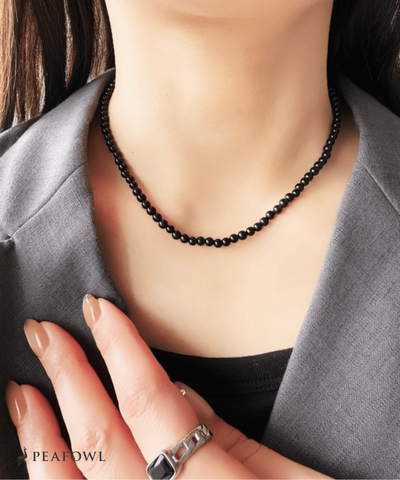 Natural Color Stone Necklace - peafowl