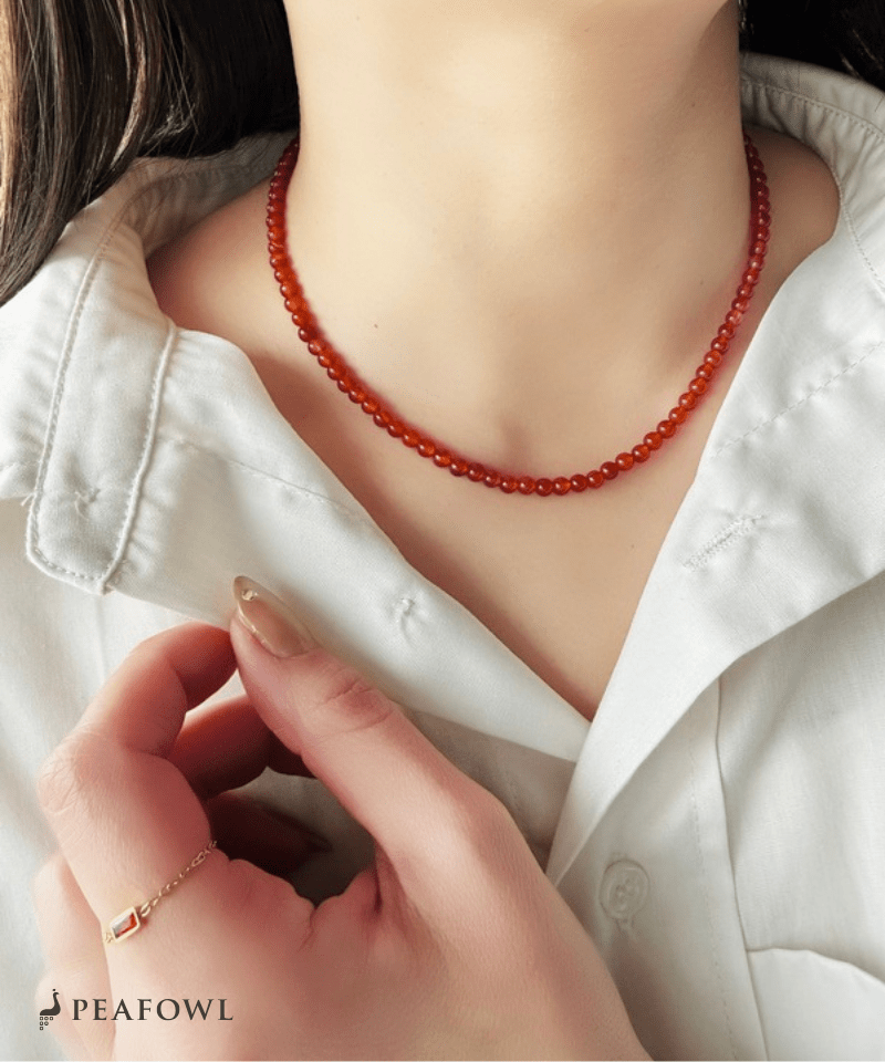 Natural Color Stone Necklace - peafowl