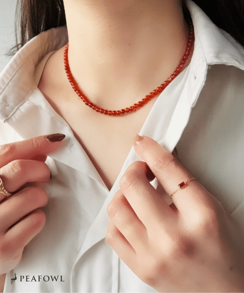 Natural Color Stone Necklace - peafowl