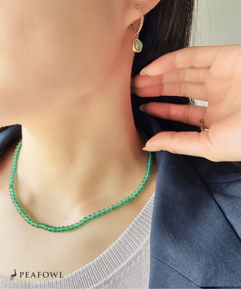Natural Color Stone Necklace - peafowl