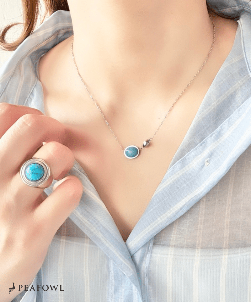 Natural Stone Necklace - peafowl