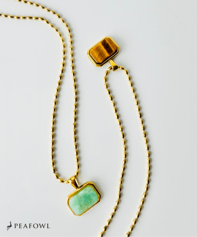 Natural Stone Plate Necklace - peafowl