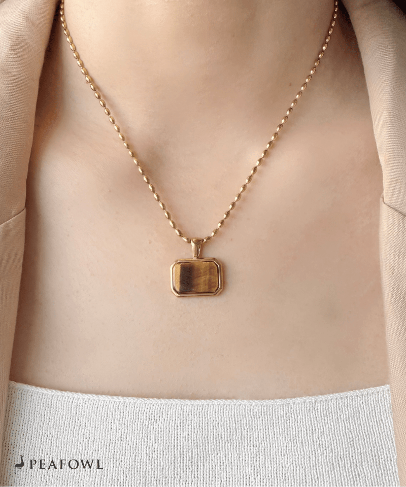 Natural Stone Plate Necklace - peafowl