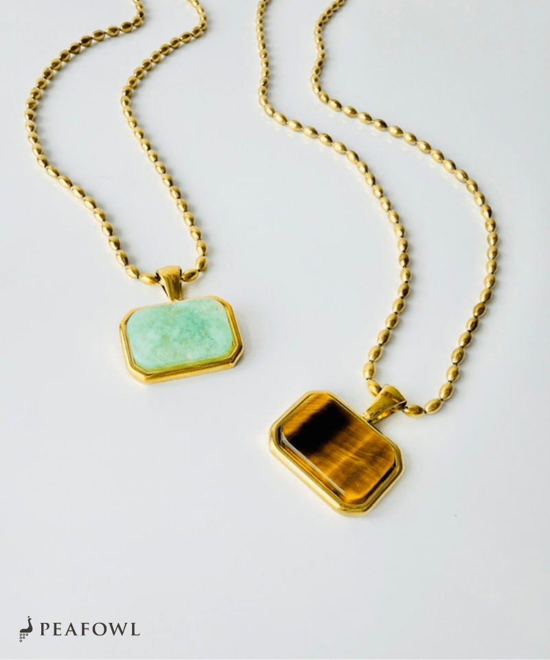 Natural Stone Plate Necklace - peafowl