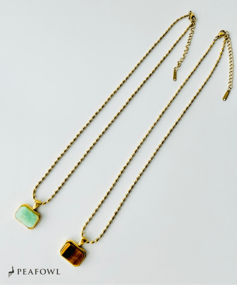 Natural Stone Plate Necklace - peafowl