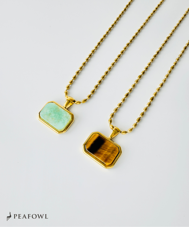 Natural Stone Plate Necklace - peafowl