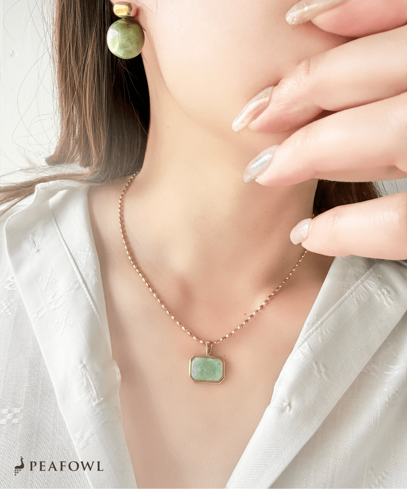 Natural Stone Plate Necklace - peafowl