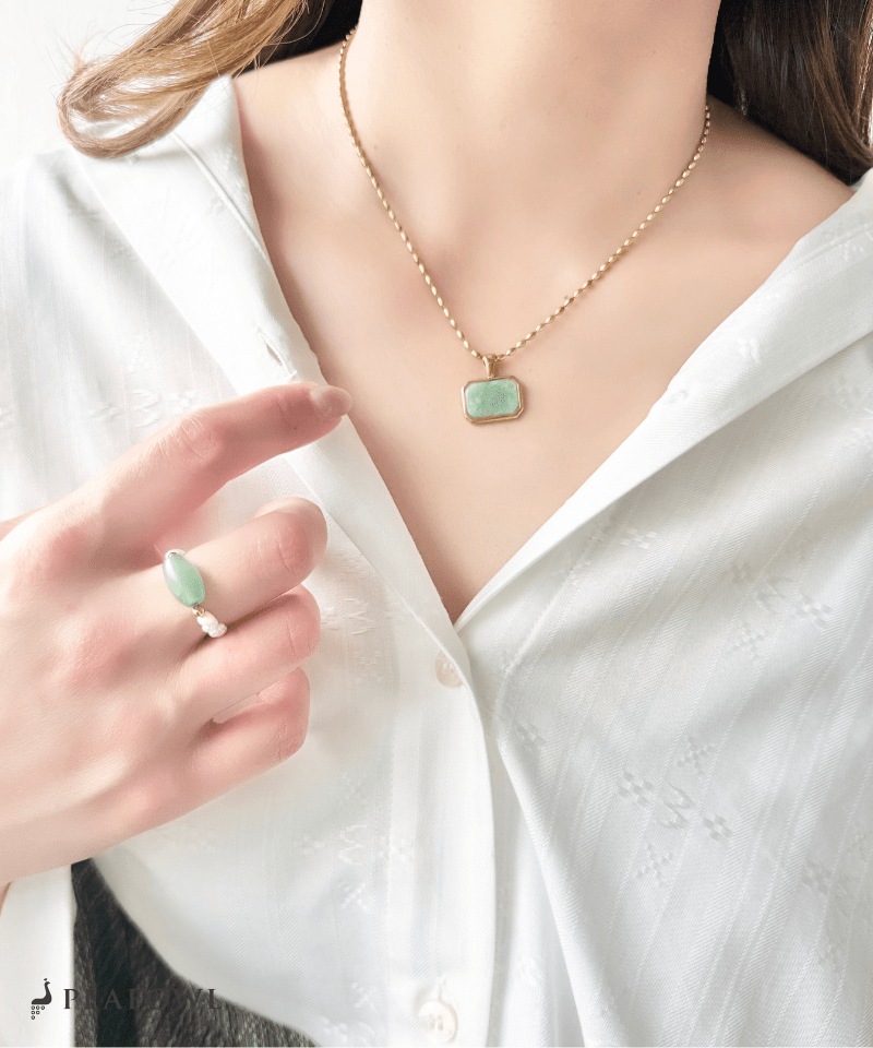 Natural Stone Plate Necklace - peafowl