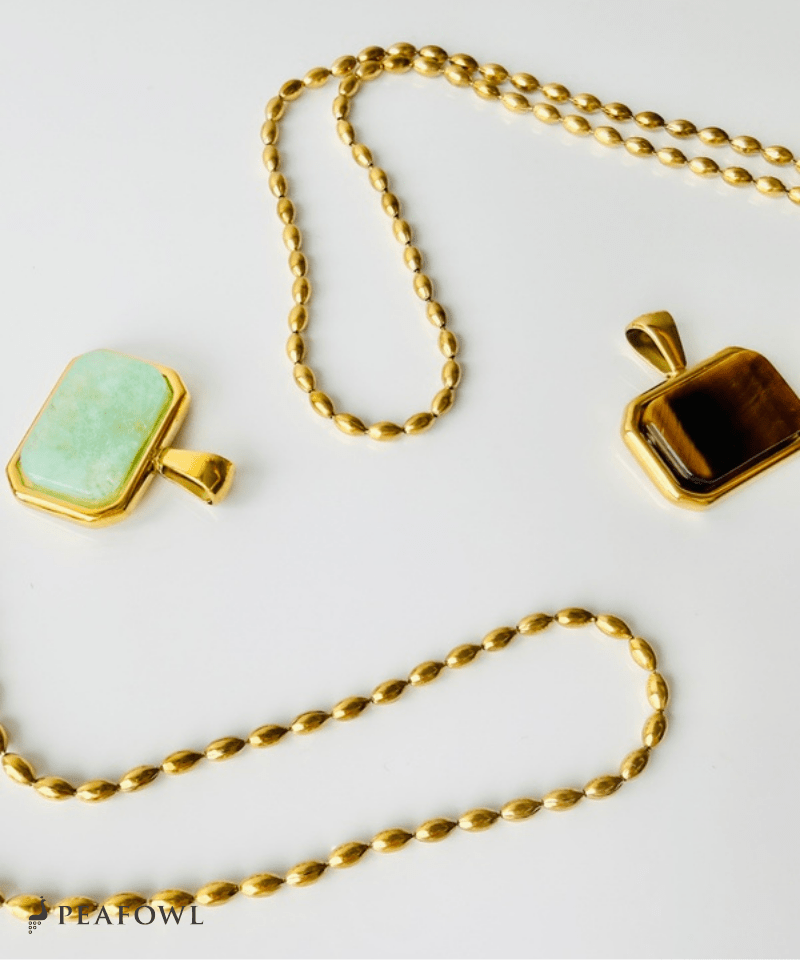 Natural Stone Plate Necklace - peafowl