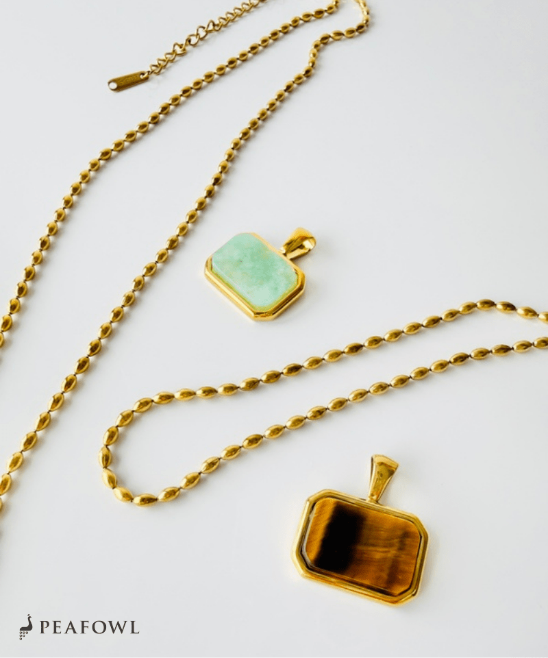 Natural Stone Plate Necklace - peafowl