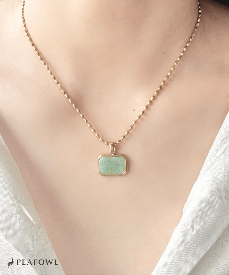 Natural Stone Plate Necklace - peafowl